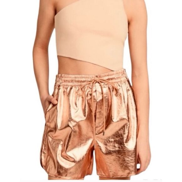 A.L.C. Ryder Linen Metallic Womens Shorts in Rose Gold NWOT Size Small - Picture 3 of 8